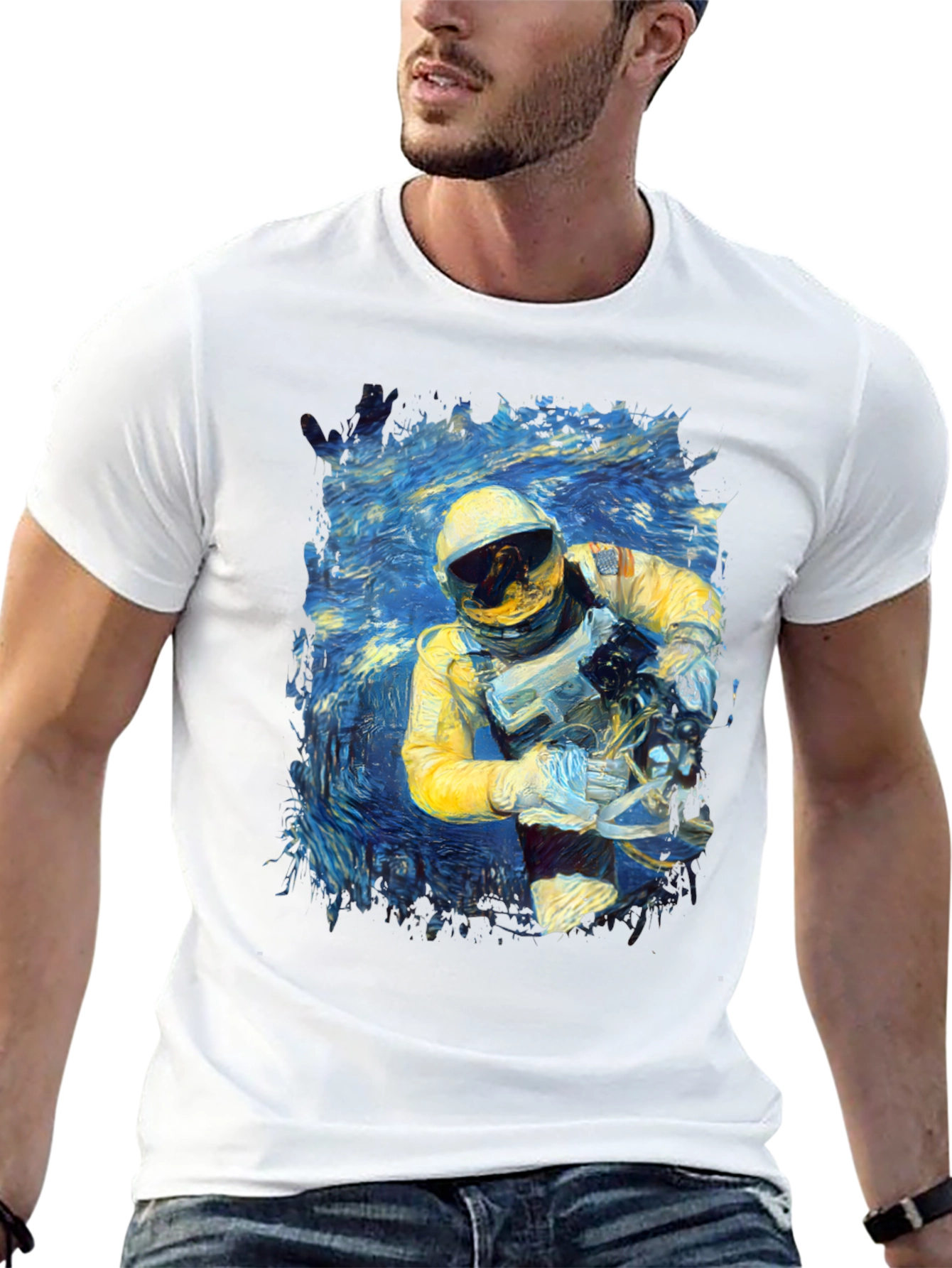 Starry Astronaut T-Shirt - Unique Space Art Tee