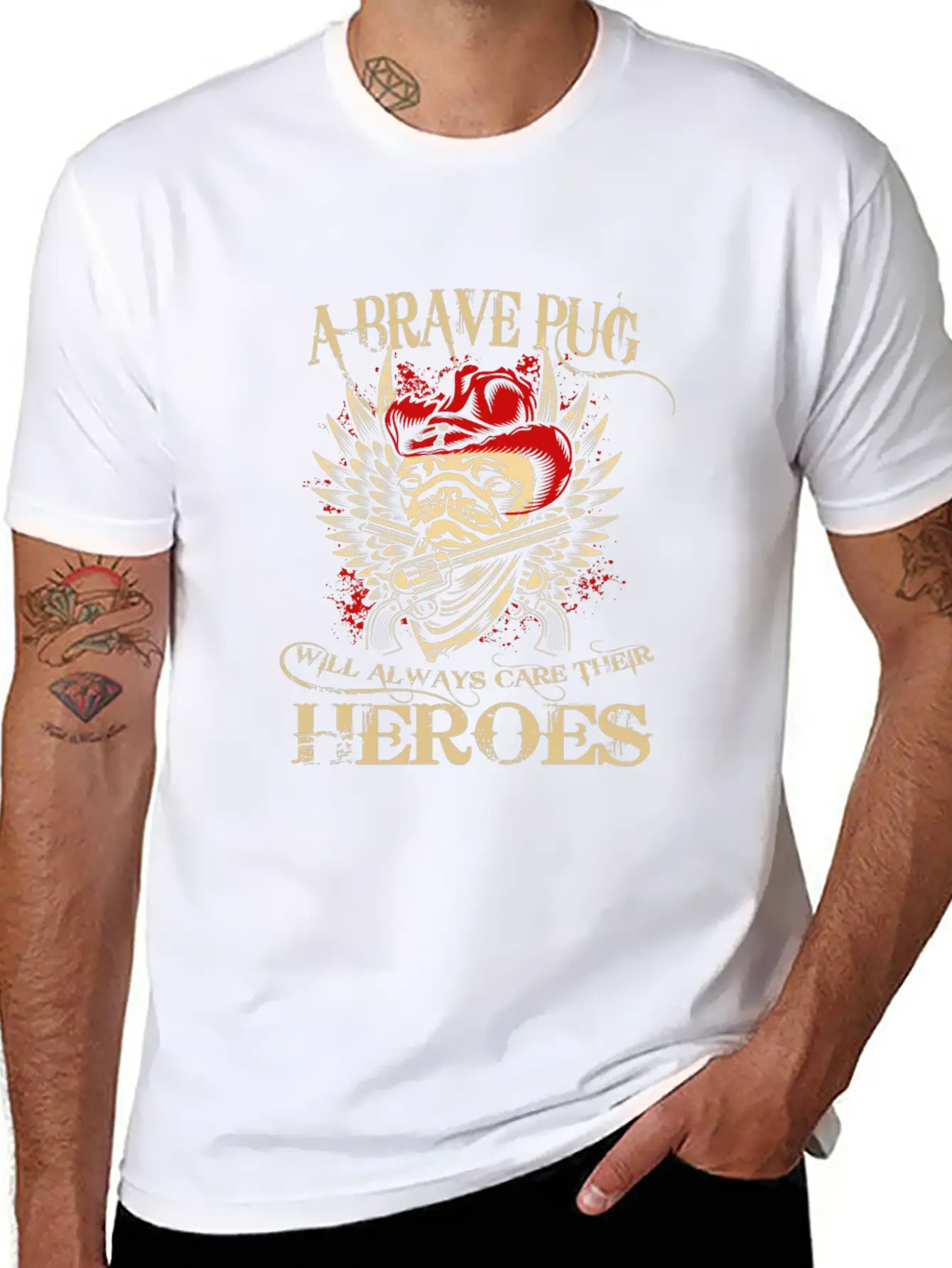 A Brave Pug Will Always Care Their Heroes Lightweight Cotton T-Shirt – Daily Comfort Graphic Shirt