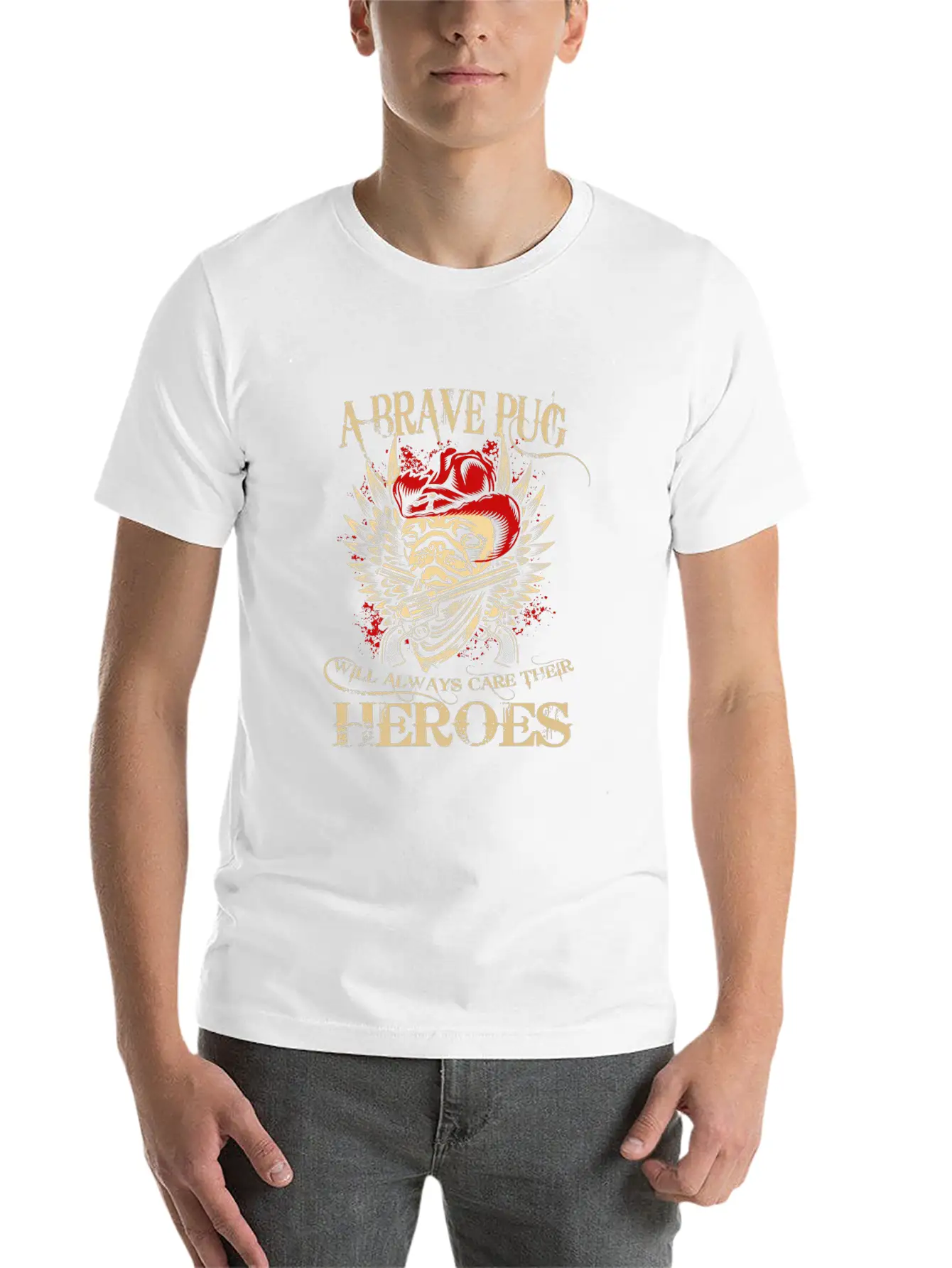 A Brave Pug Will Always Care Their Heroes Lightweight Cotton T-Shirt – Daily Comfort Graphic Shirt