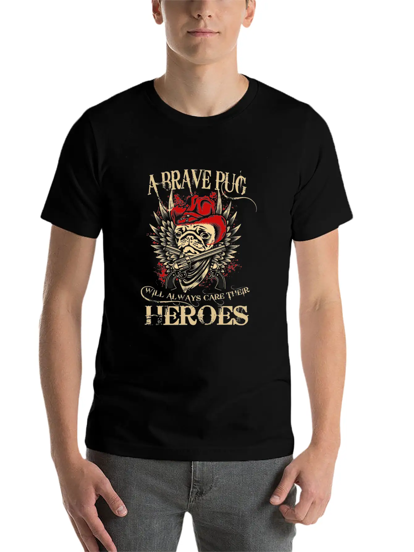 A Brave Pug Will Always Care Their Heroes Lightweight Cotton T-Shirt – Daily Comfort Graphic Shirt
