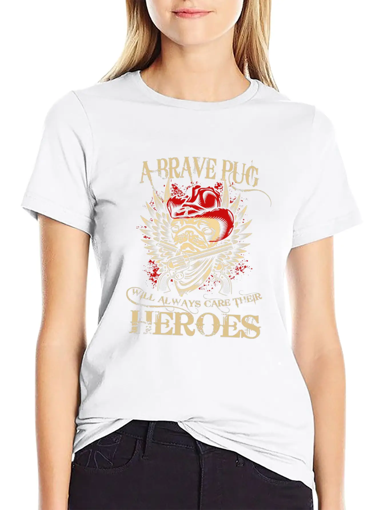 A Brave Pug Will Always Care Their Heroes Lightweight Cotton T-Shirt – Daily Comfort Graphic Shirt