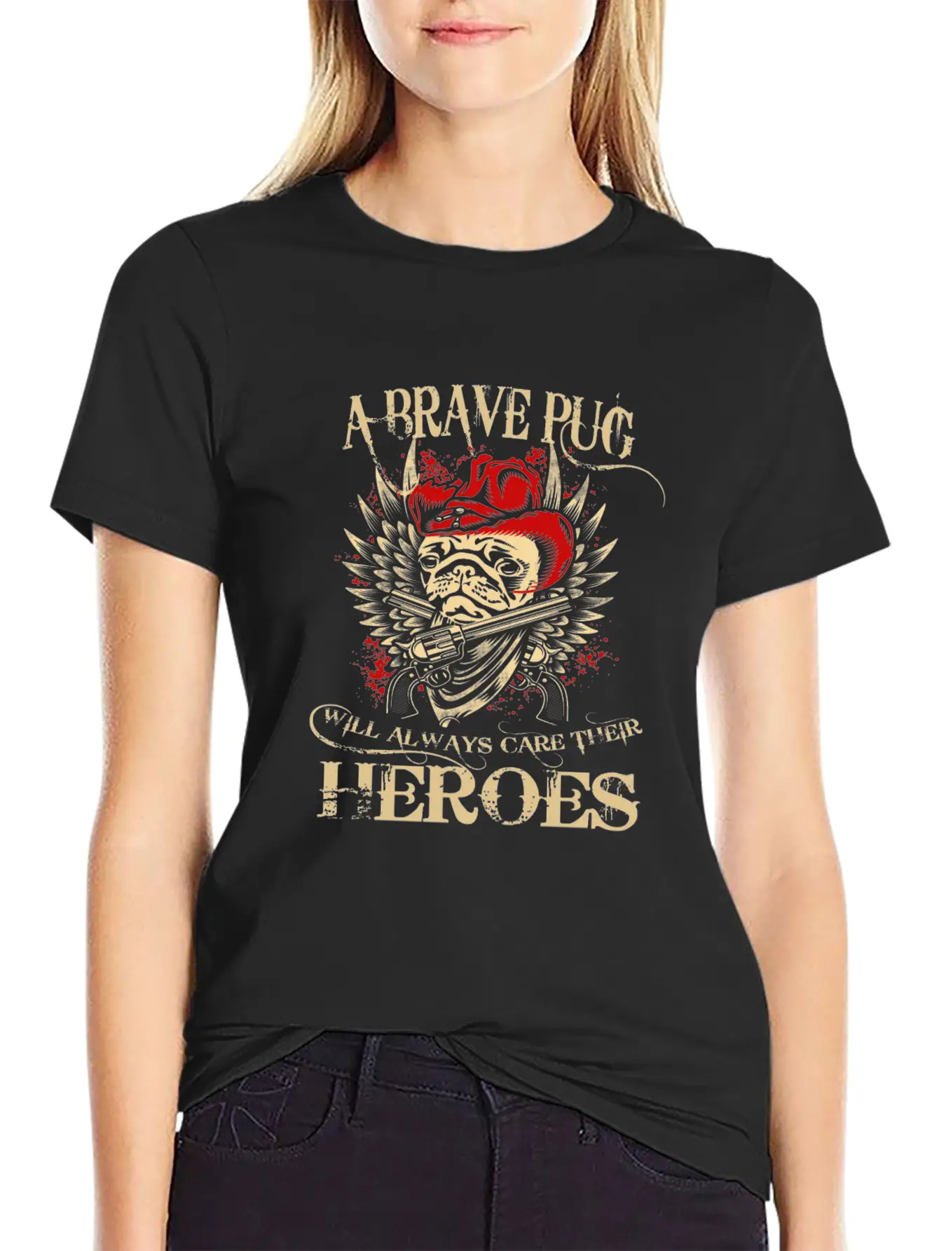 A Brave Pug Will Always Care Their Heroes Lightweight Cotton T-Shirt – Daily Comfort Graphic Shirt