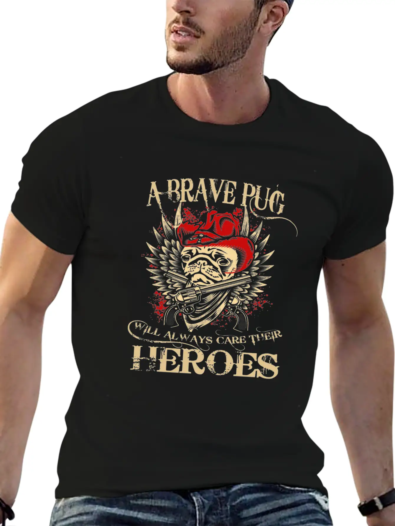 A Brave Pug Will Always Care Their Heroes Lightweight Cotton T-Shirt – Daily Comfort Graphic Shirt