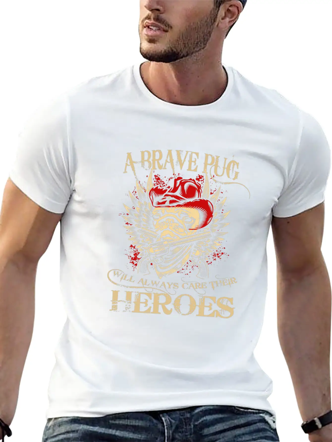 A Brave Pug Will Always Care Their Heroes Lightweight Cotton T-Shirt – Daily Comfort Graphic Shirt