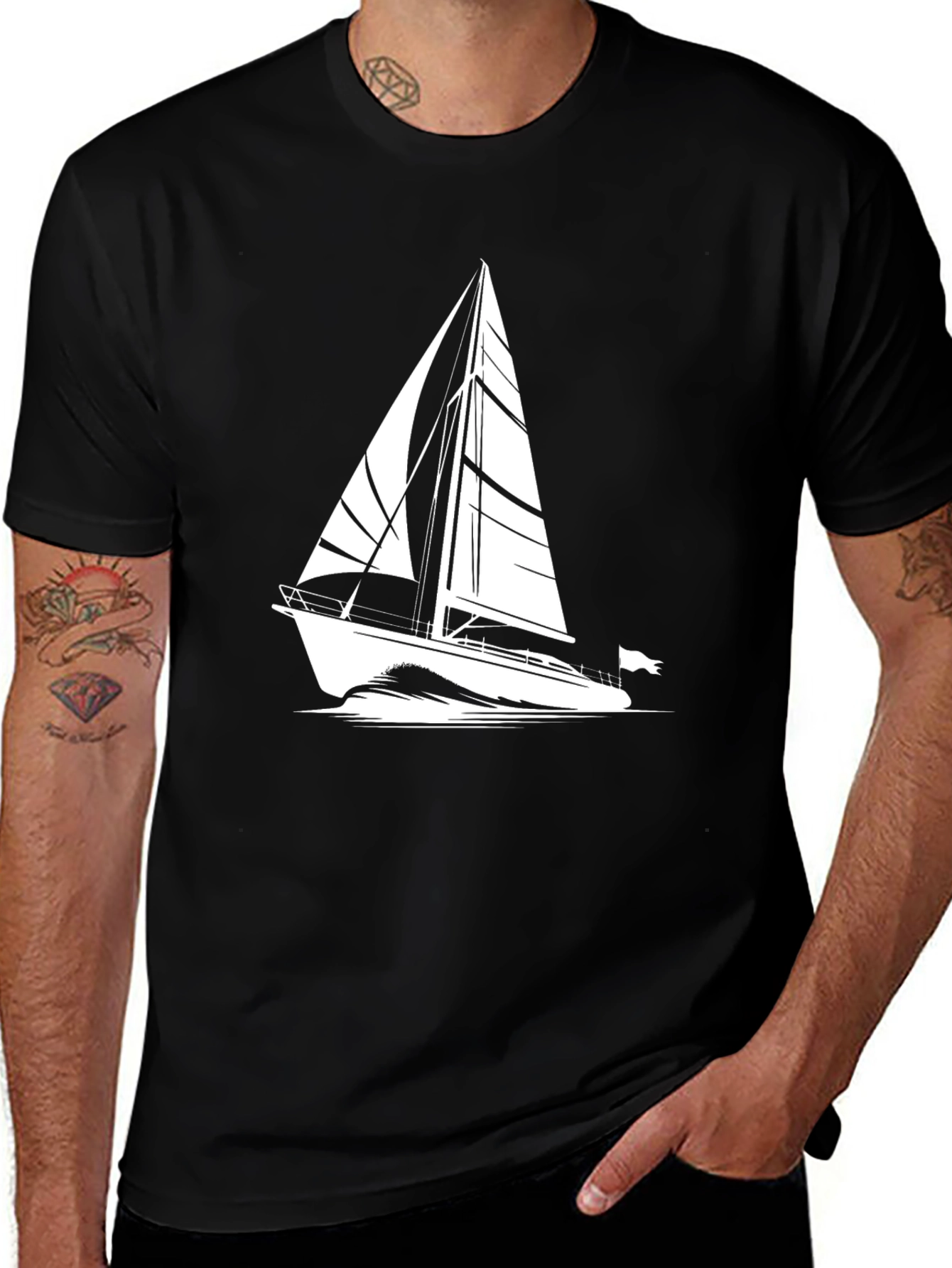Sailboat Graphic Tee - Black Cotton T-Shirt