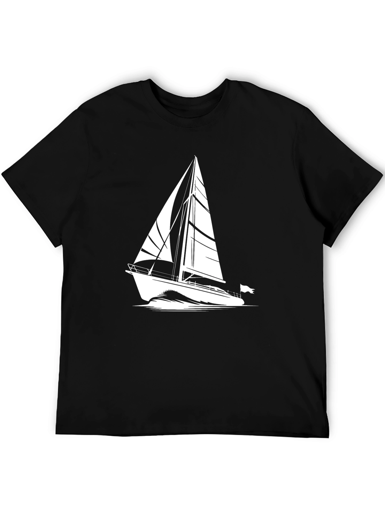 Sailboat Graphic Tee - Black Cotton T-Shirt