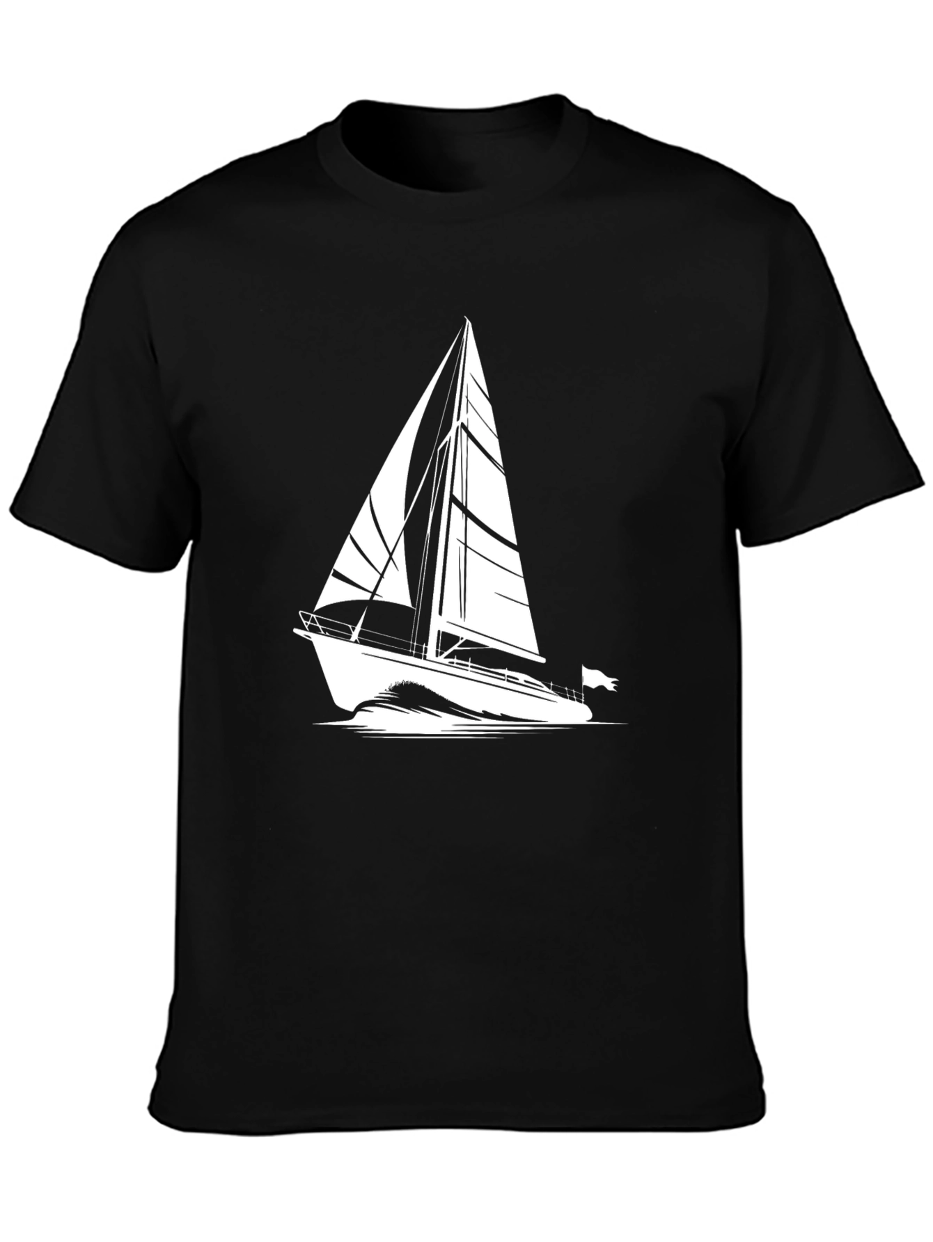Sailboat Graphic Tee - Black Cotton T-Shirt