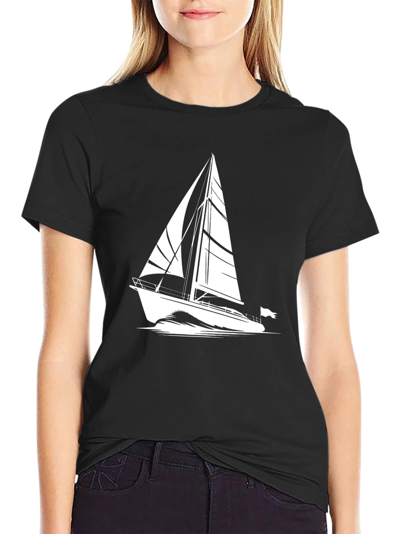 Sailboat Graphic Tee - Black Cotton T-Shirt