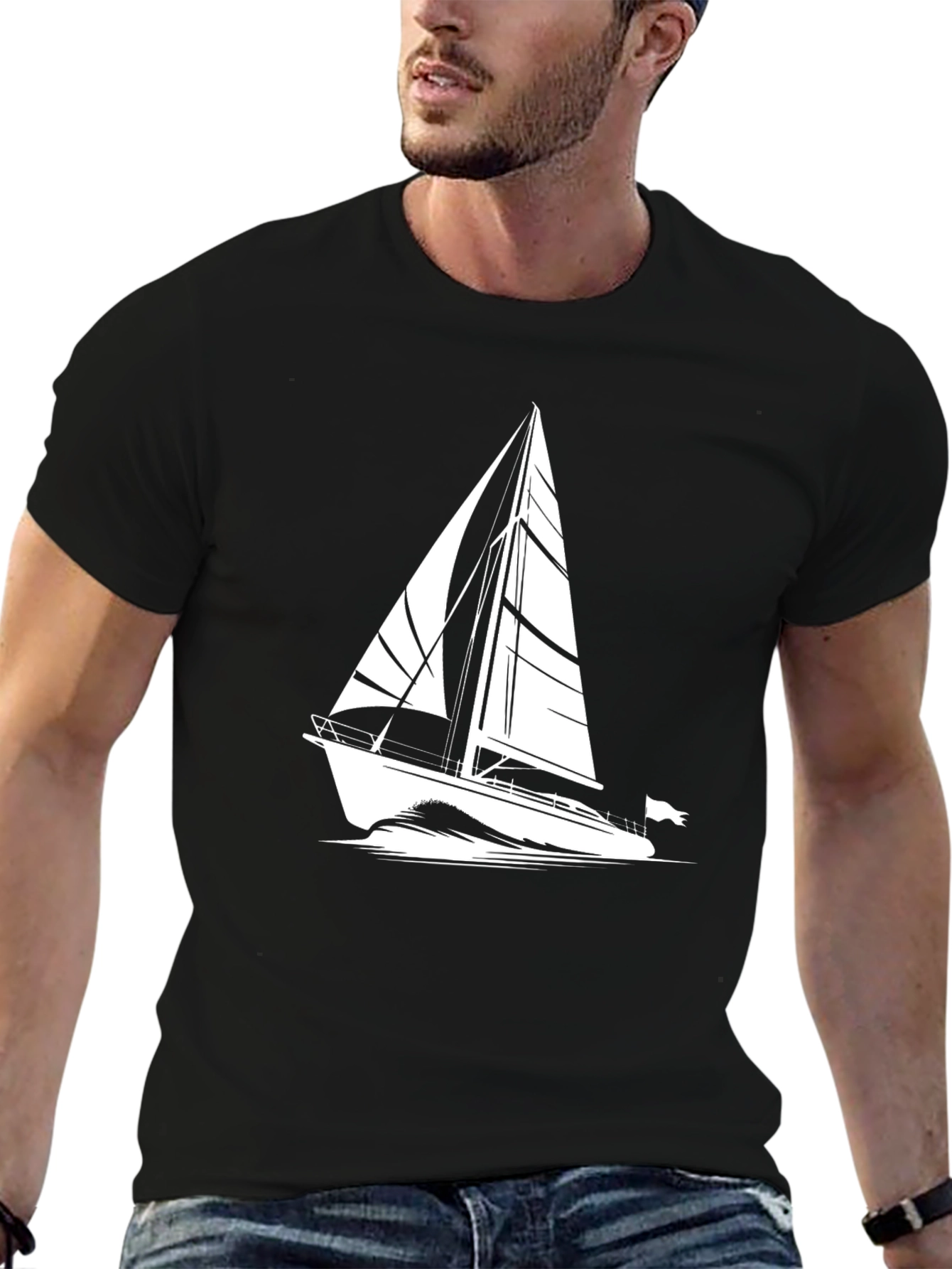 Sailboat Graphic Tee - Black Cotton T-Shirt