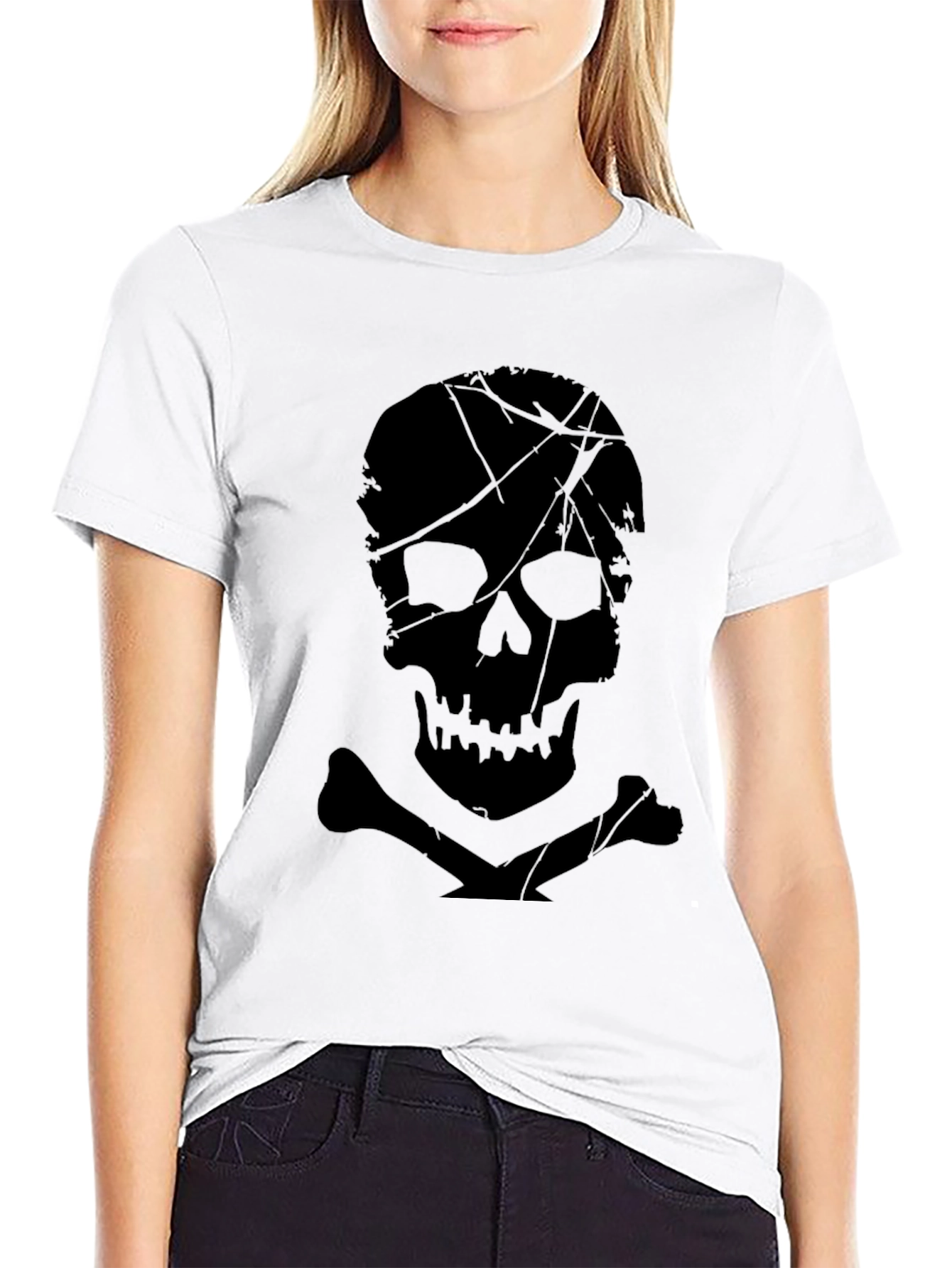 Skull & Crossbones Graphic Print Black T-Shirt
