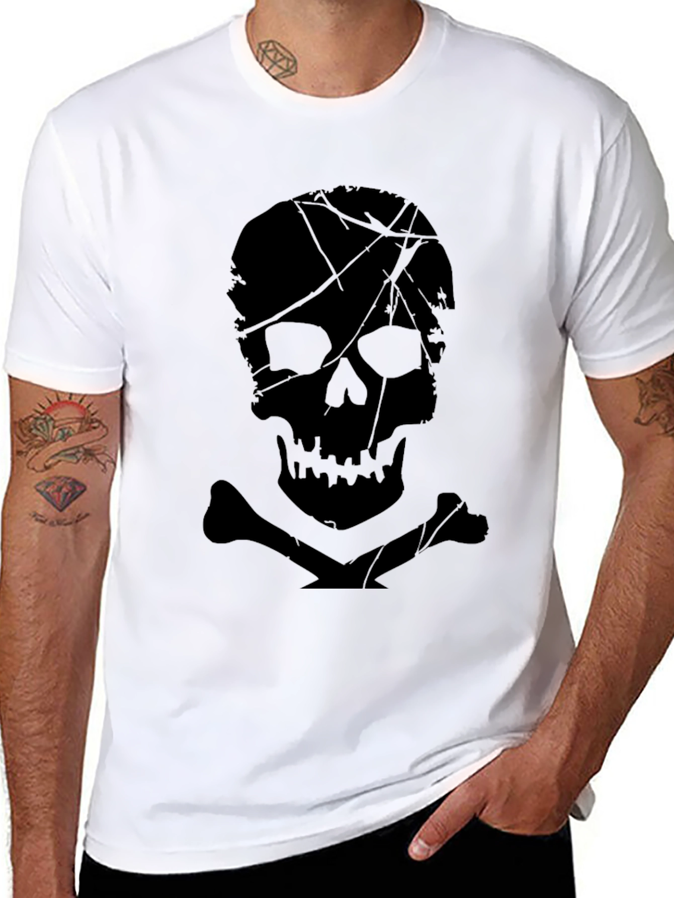 Skull & Crossbones Graphic Print Black T-Shirt