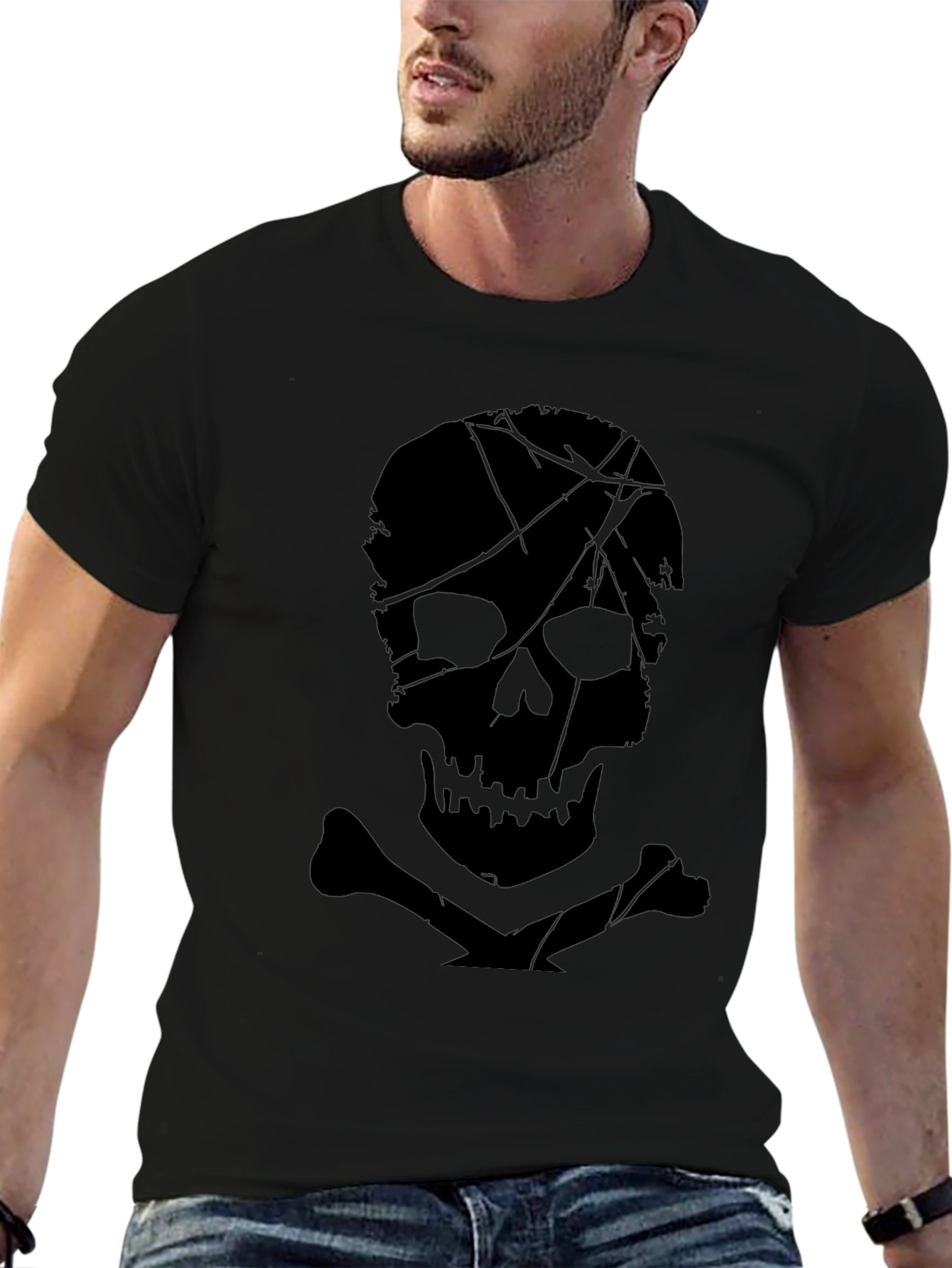 Skull & Crossbones Graphic Print Black T-Shirt