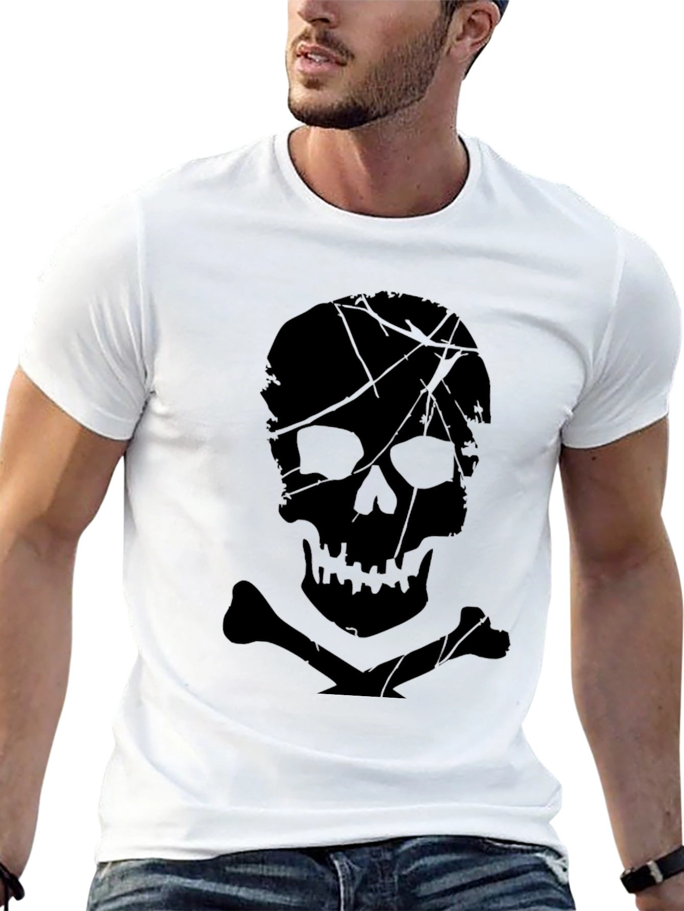 Skull & Crossbones Graphic Print Black T-Shirt