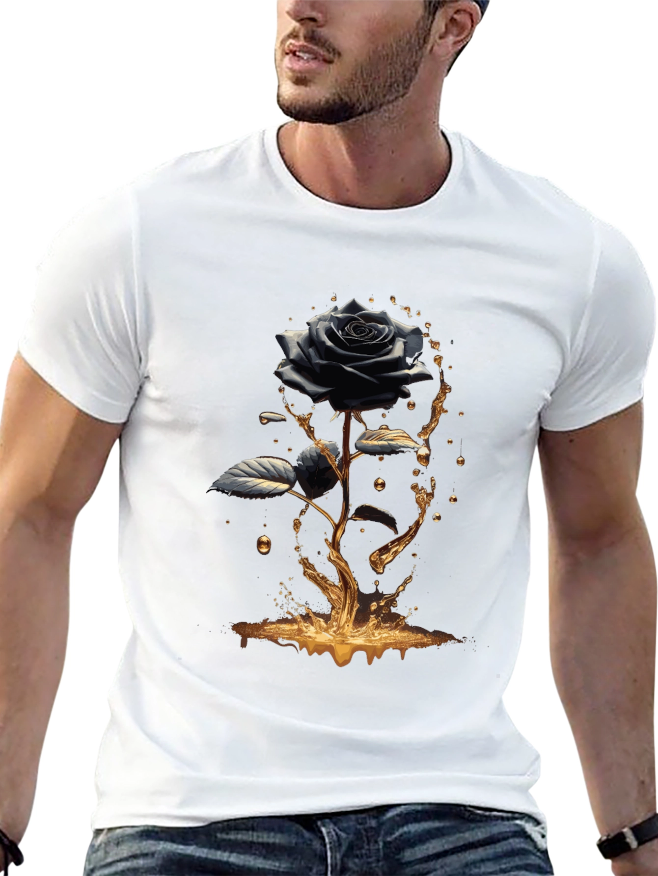 Black Rose Graphic Tee - Elegant Mens T-Shirt