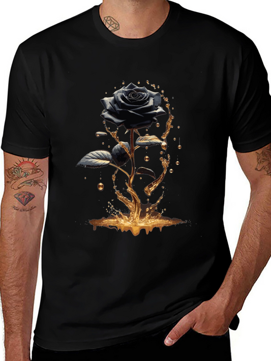 Black Rose Graphic Tee - Elegant Mens T-Shirt