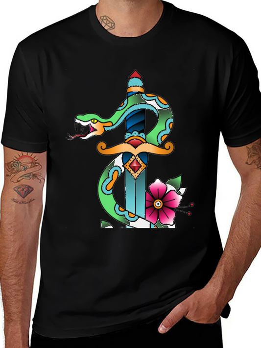 Snake & Dagger Graphic Tee - Cool Tattoo Style Shirt