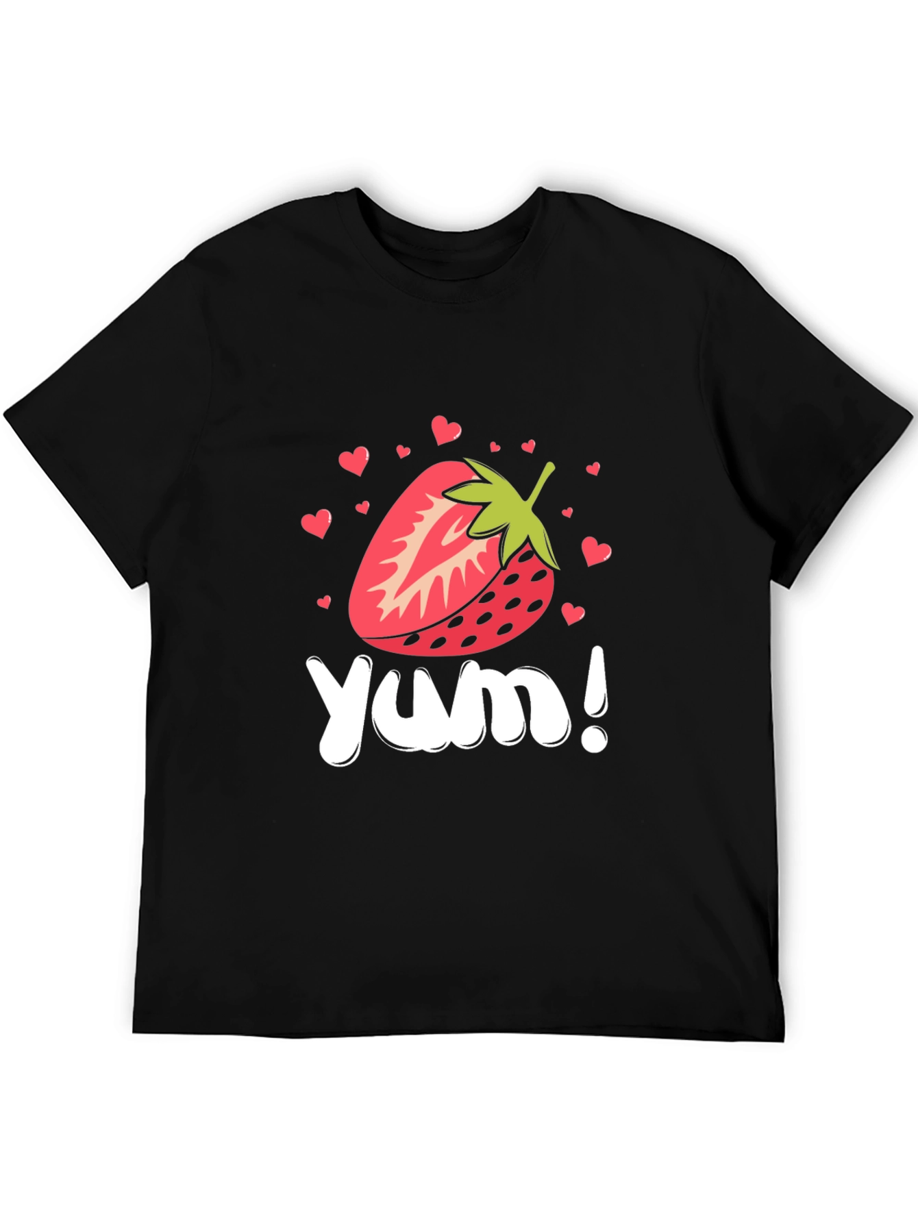 Strawberry Yum! Black Graphic T-Shirt