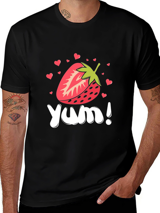 Strawberry Yum! Black Graphic T-Shirt