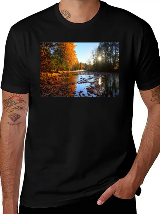 Adams River Mists R Haig Brown Park Photo Print 10 Lightweight Cotton T-Shirt – Daily Comfort Graphic Shirt