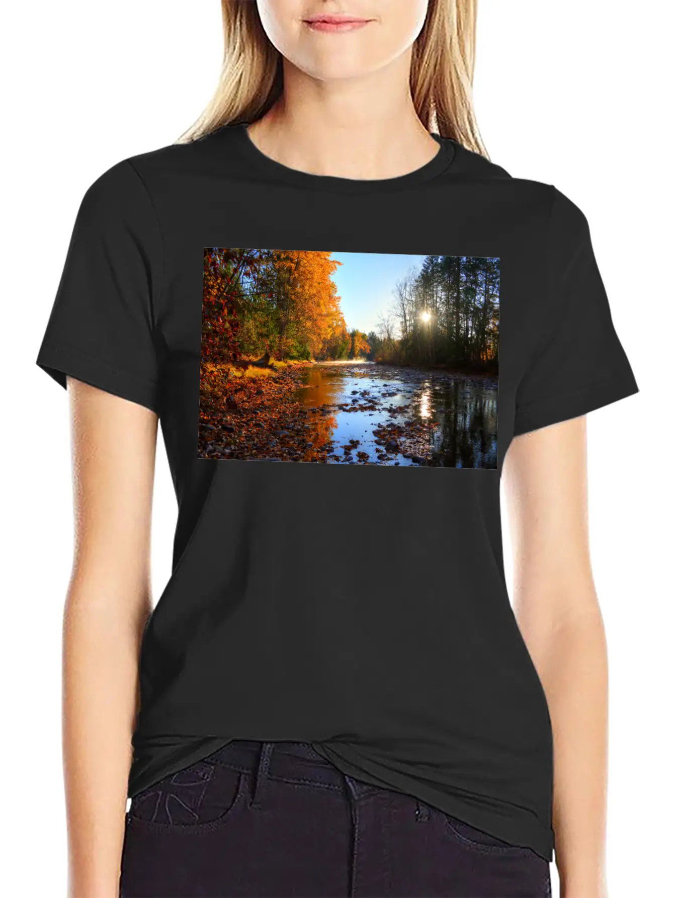 Adams River Mists R Haig Brown Park Photo Print 10 Lightweight Cotton T-Shirt – Daily Comfort Graphic Shirt