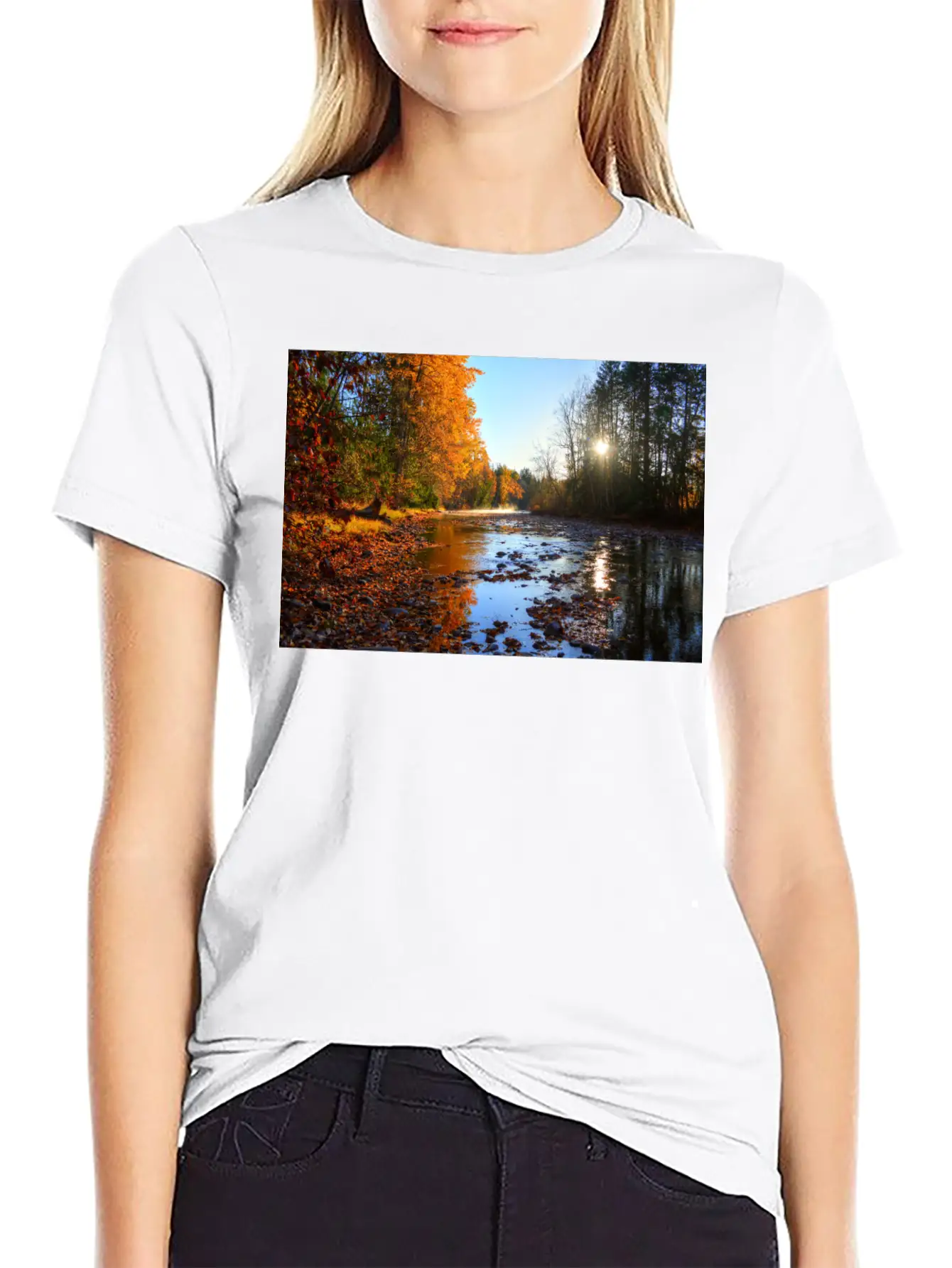 Adams River Mists R Haig Brown Park Photo Print 10 Lightweight Cotton T-Shirt – Daily Comfort Graphic Shirt