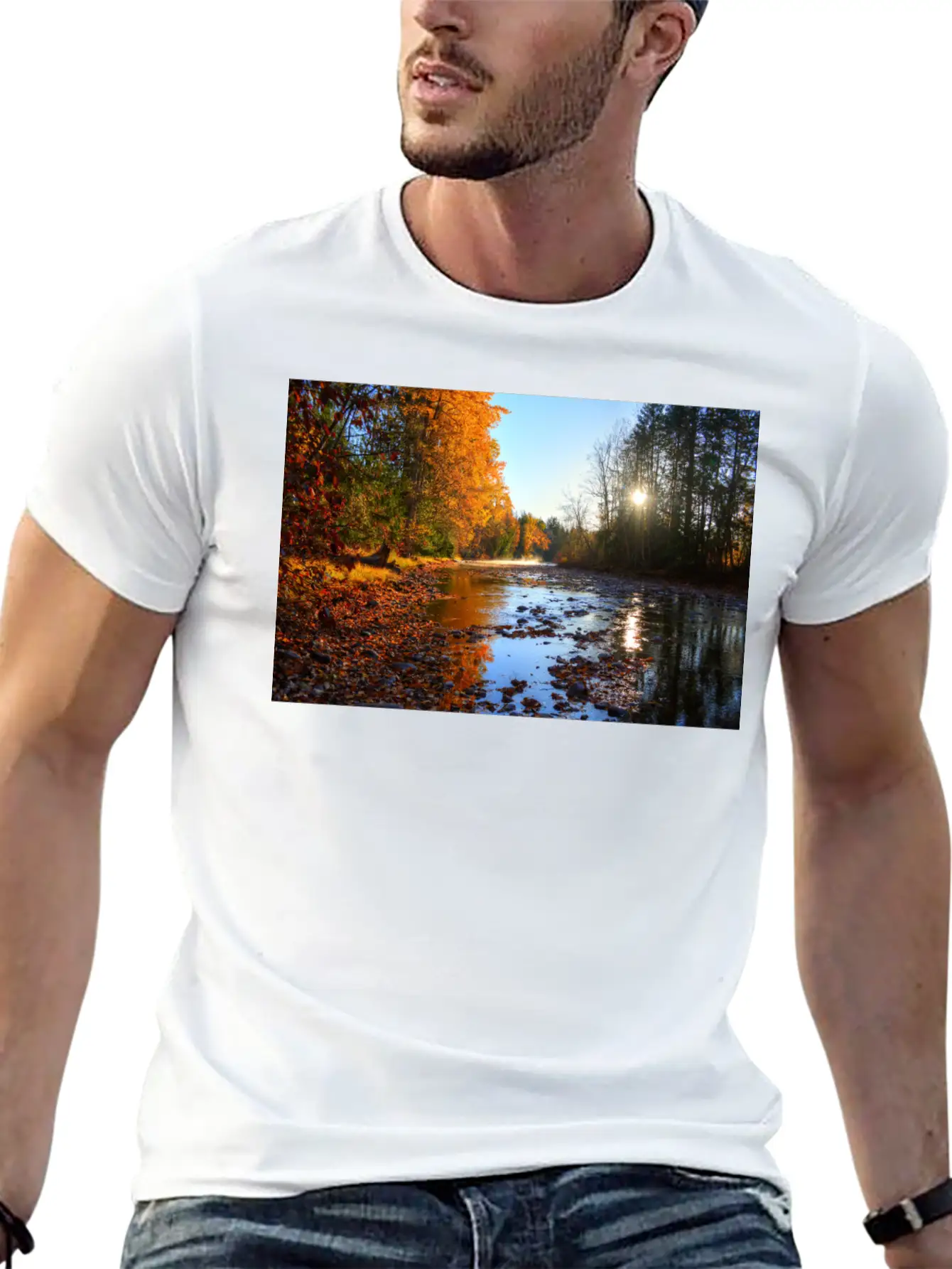 Adams River Mists R Haig Brown Park Photo Print 10 Lightweight Cotton T-Shirt – Daily Comfort Graphic Shirt
