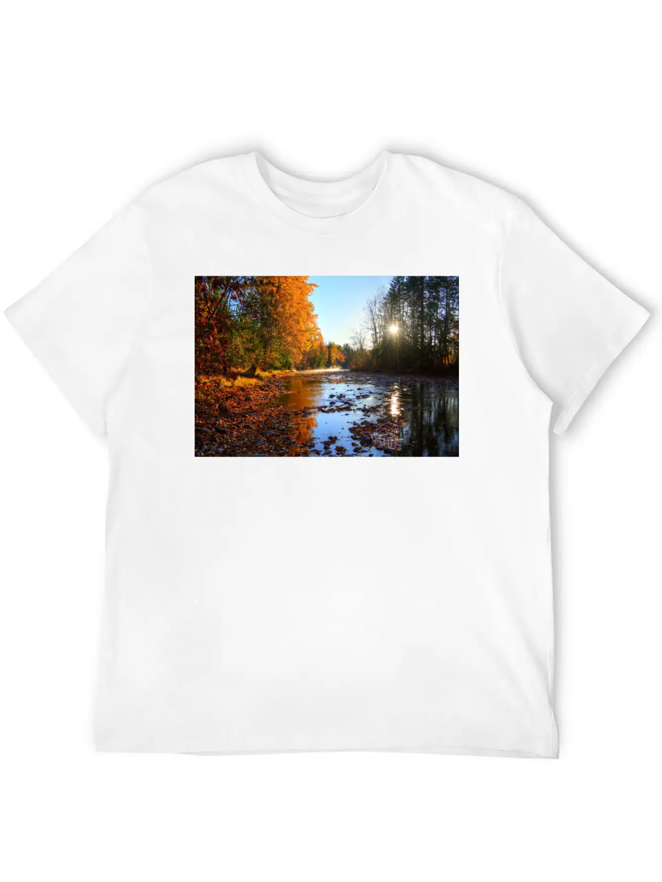 Adams River Mists R Haig Brown Park Photo Print 10 Lightweight Cotton T-Shirt – Daily Comfort Graphic Shirt