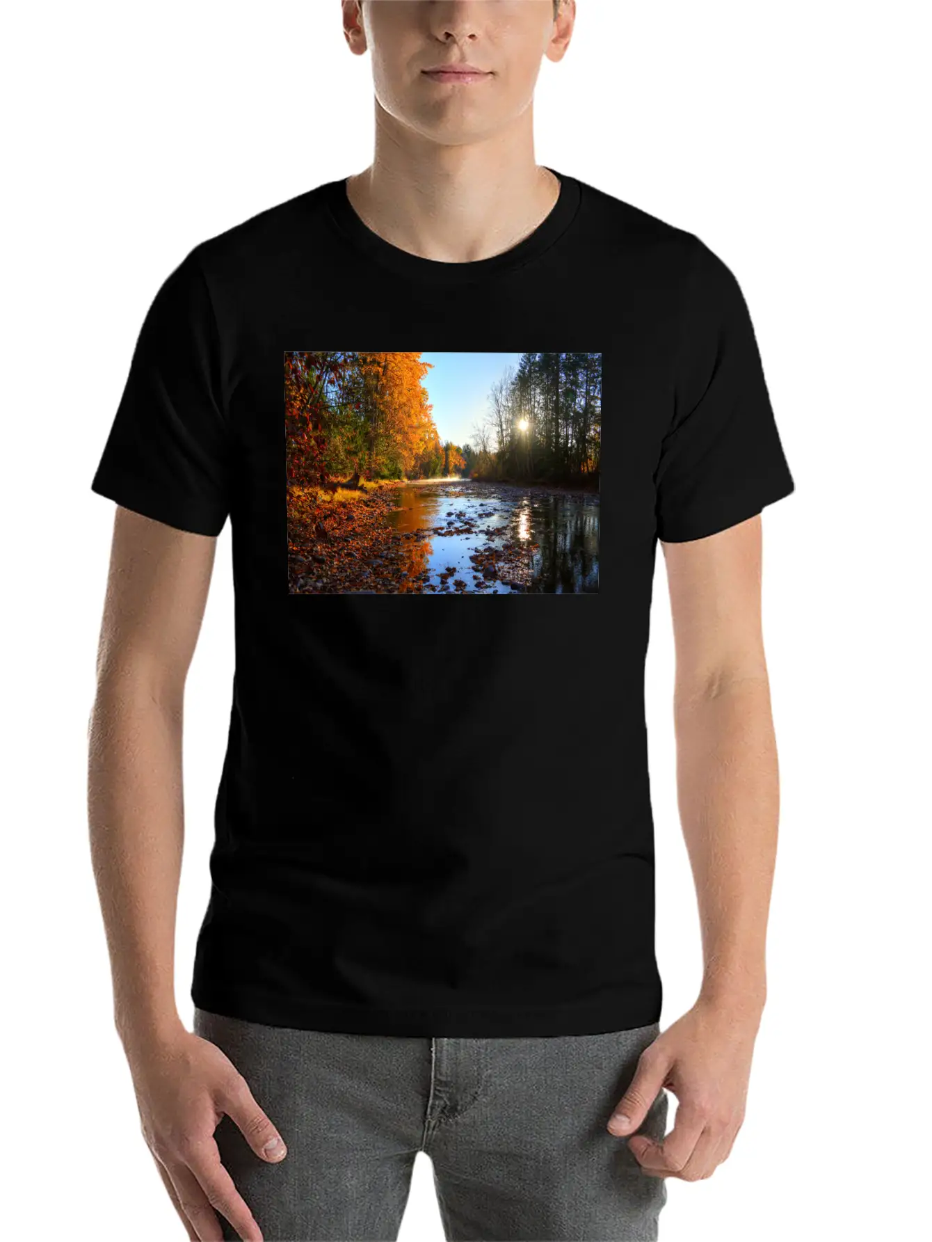 Adams River Mists R Haig Brown Park Photo Print 10 Lightweight Cotton T-Shirt – Daily Comfort Graphic Shirt