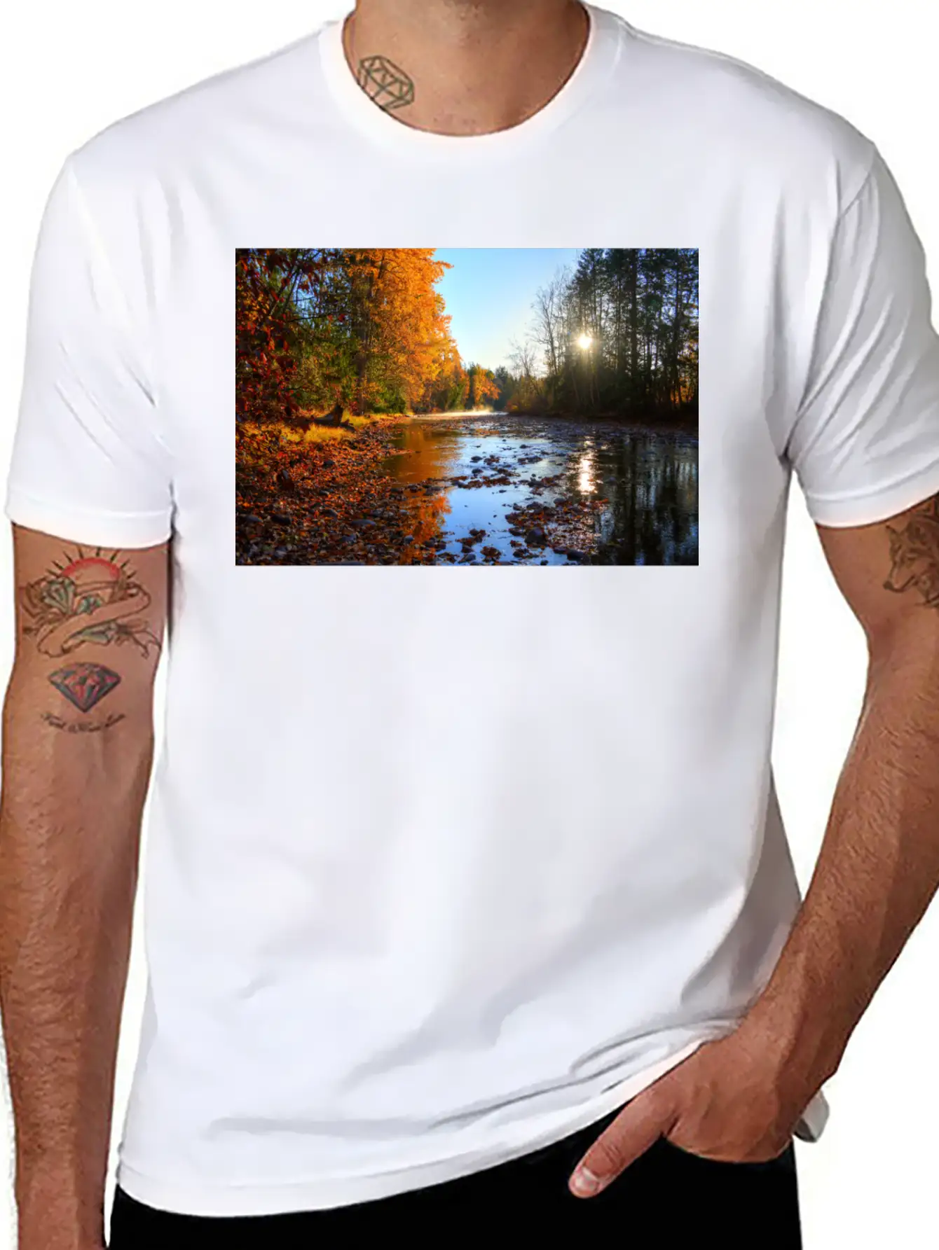 Adams River Mists R Haig Brown Park Photo Print 10 Lightweight Cotton T-Shirt – Daily Comfort Graphic Shirt