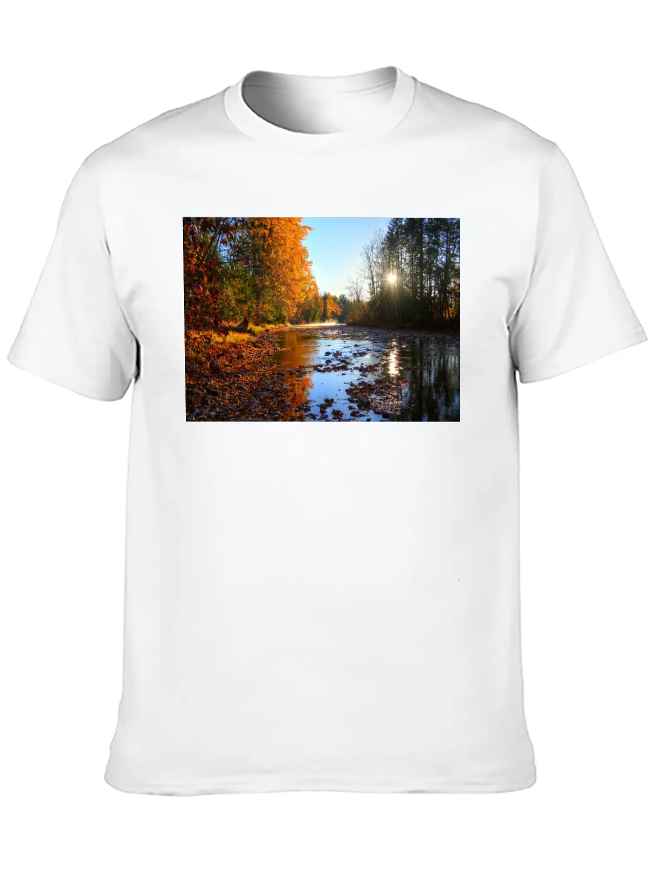 Adams River Mists R Haig Brown Park Photo Print 10 Lightweight Cotton T-Shirt – Daily Comfort Graphic Shirt