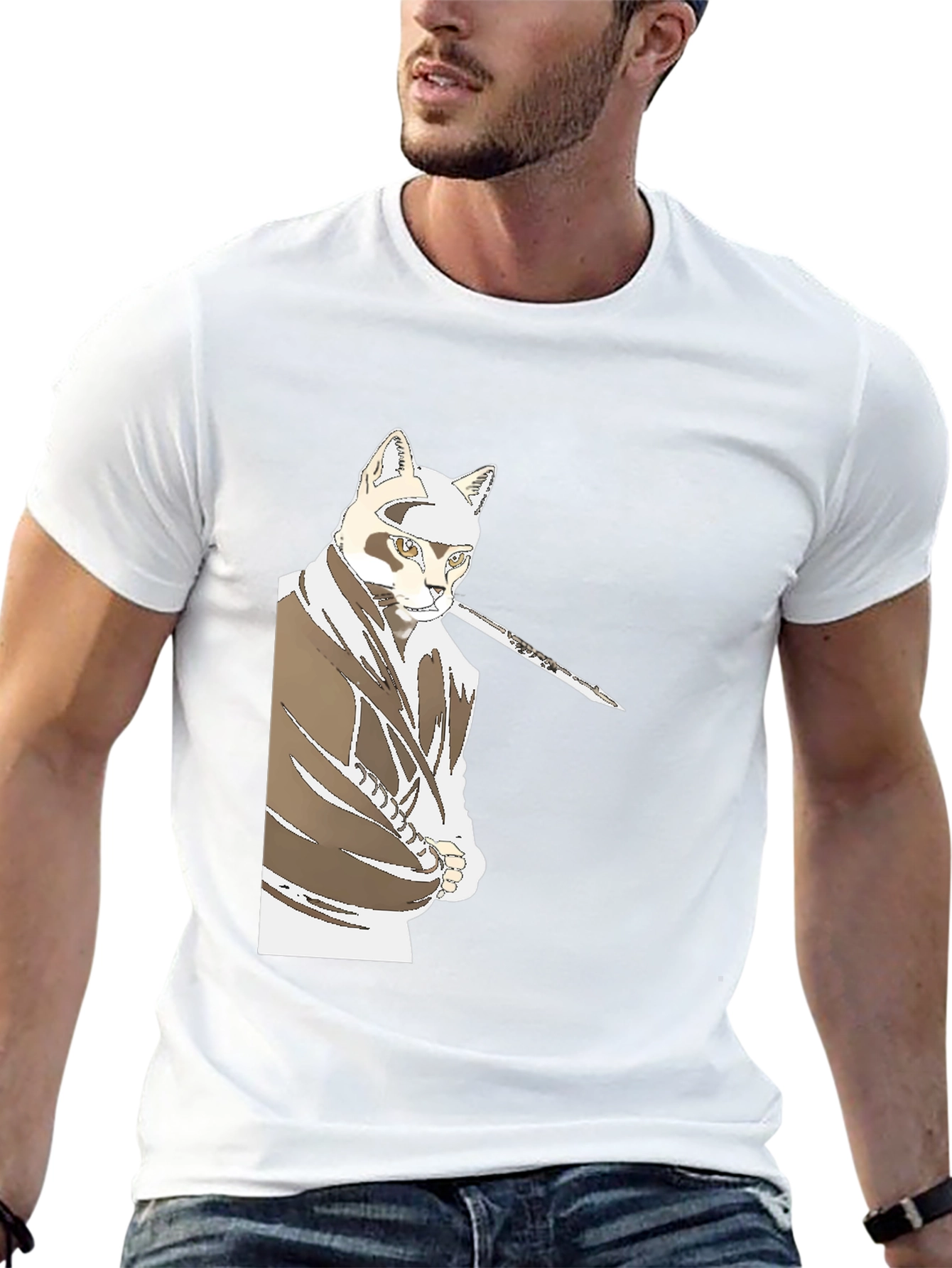 Samurai Cat T-Shirt - Black Graphic Tee