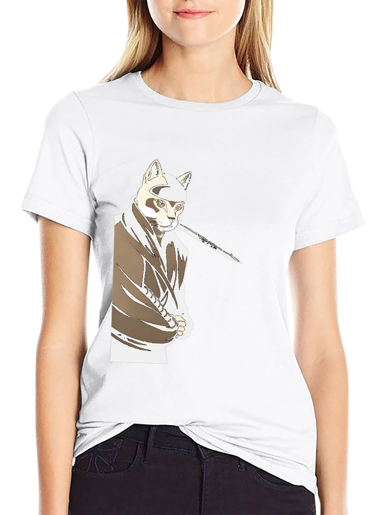 Samurai Cat T-Shirt - Black Graphic Tee