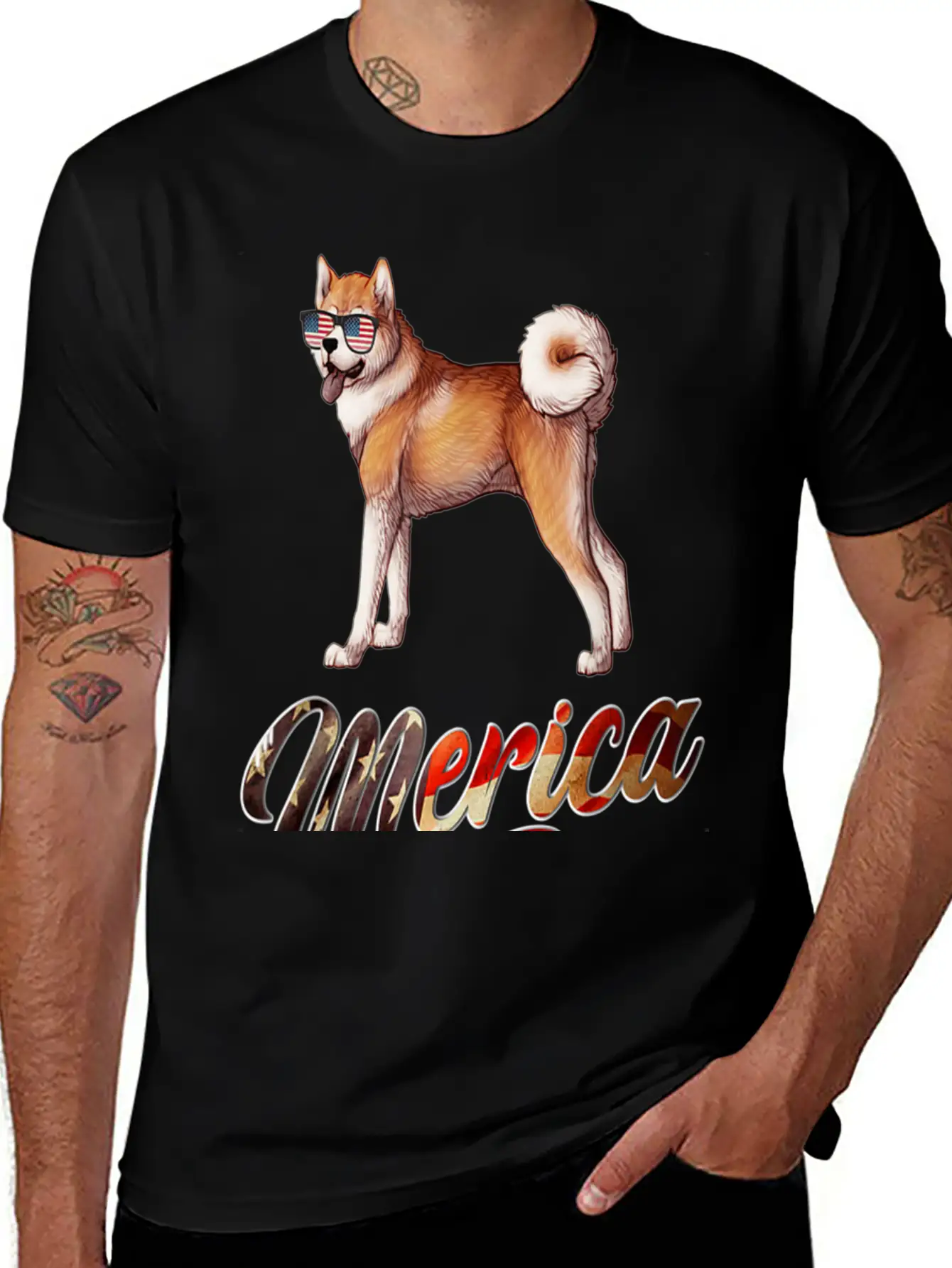 Akita Breed Dog America Flag Patriot T Shirt Lightweight Cotton T-Shirt – Daily Comfort Graphic Shirt