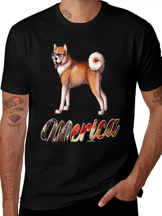 Akita Breed Dog America Flag Patriot T Shirt Lightweight Cotton T-Shirt – Daily Comfort Graphic Shirt