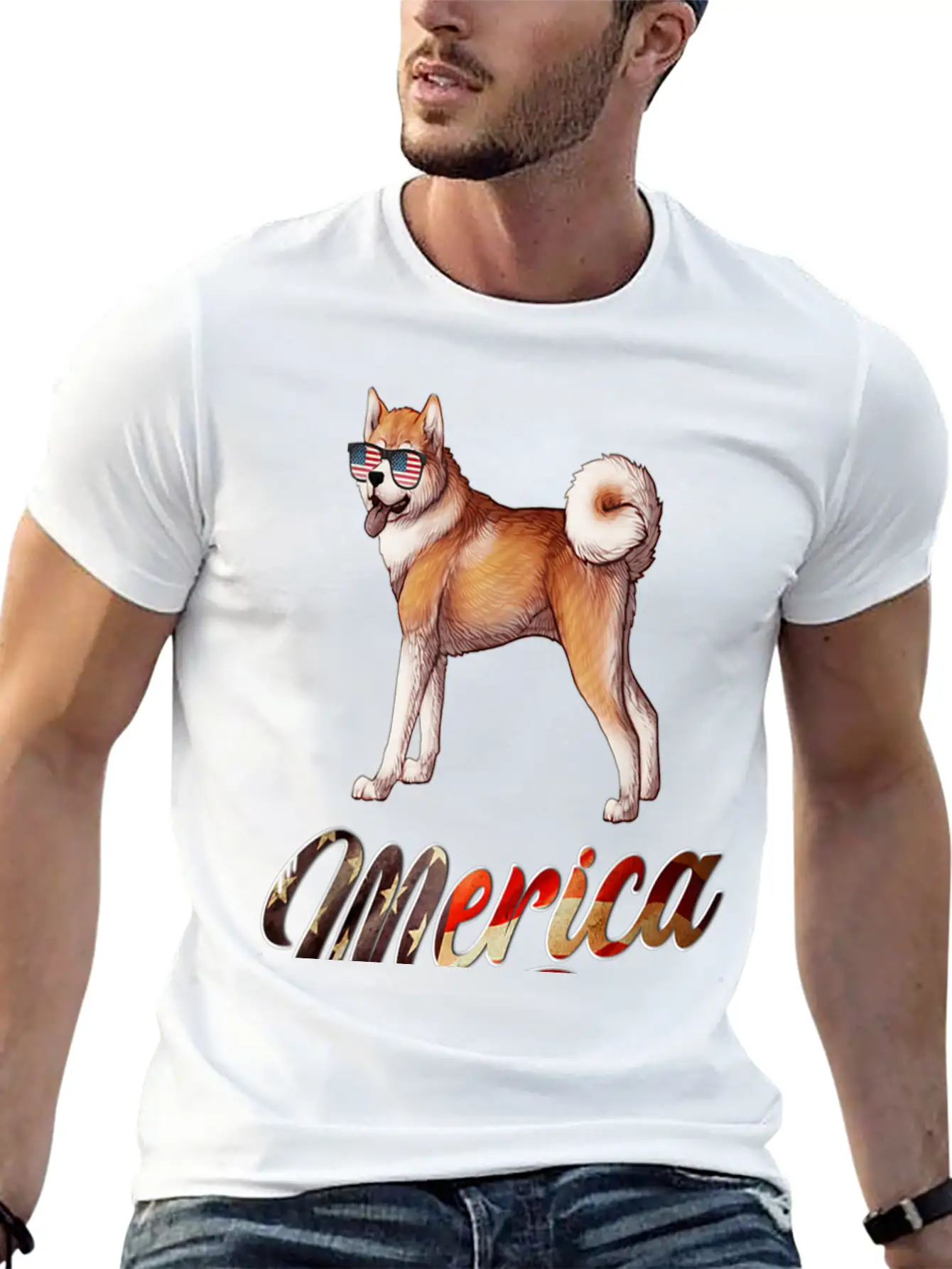 Akita Breed Dog America Flag Patriot T Shirt Lightweight Cotton T-Shirt – Daily Comfort Graphic Shirt