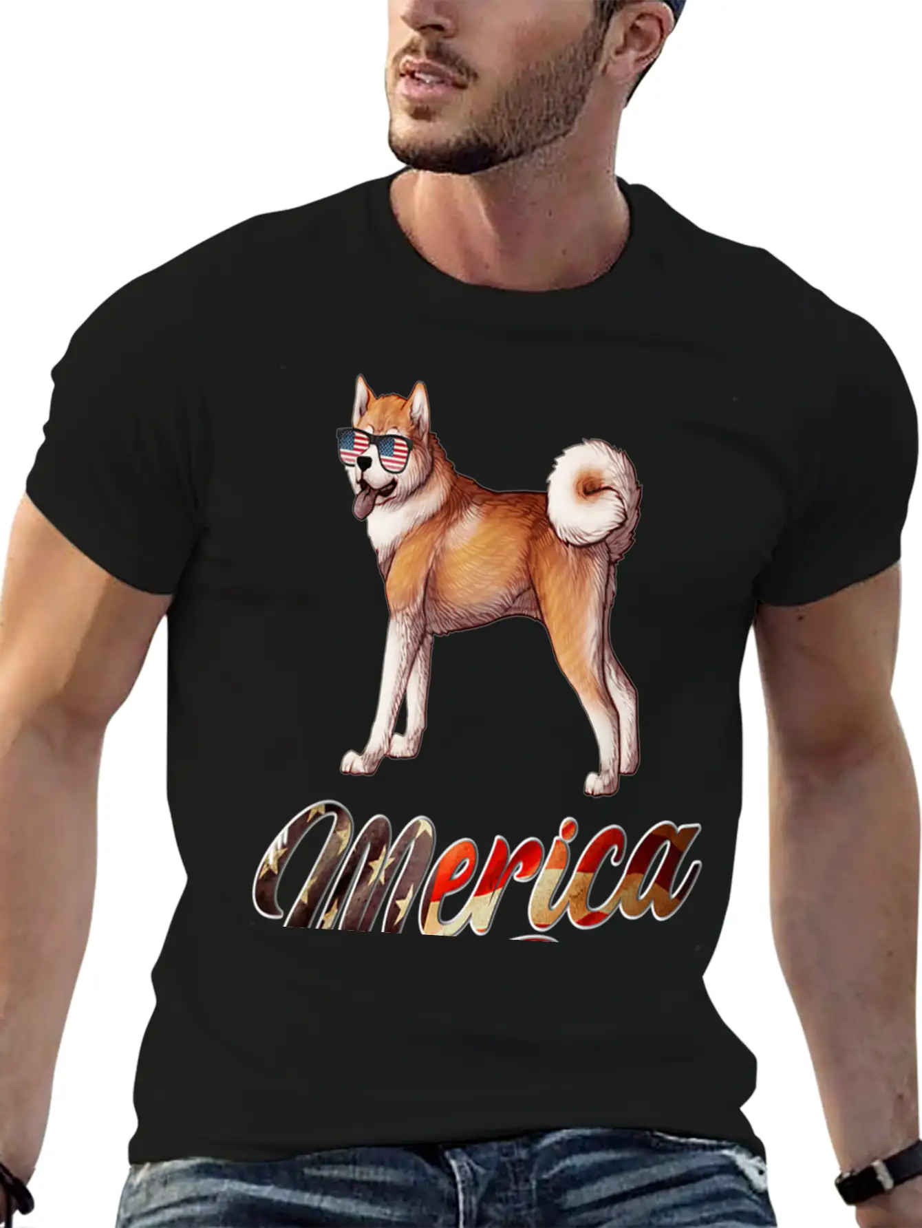 Akita Breed Dog America Flag Patriot T Shirt Lightweight Cotton T-Shirt – Daily Comfort Graphic Shirt