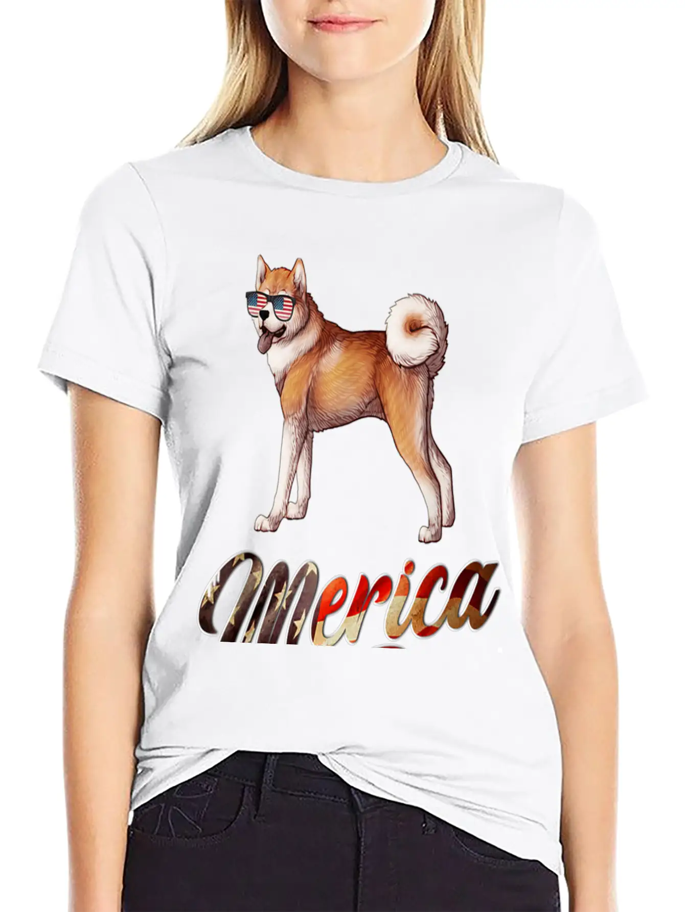 Akita Breed Dog America Flag Patriot T Shirt Lightweight Cotton T-Shirt – Daily Comfort Graphic Shirt