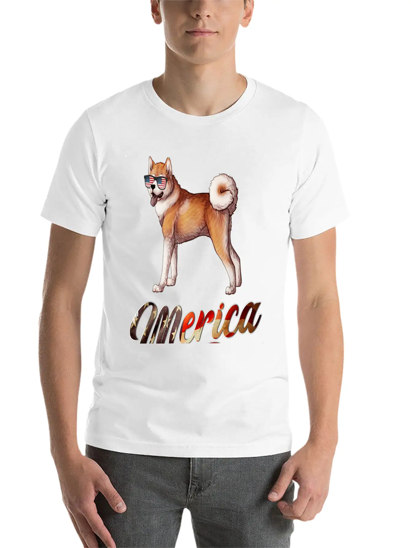 Akita Breed Dog America Flag Patriot T Shirt Lightweight Cotton T-Shirt – Daily Comfort Graphic Shirt