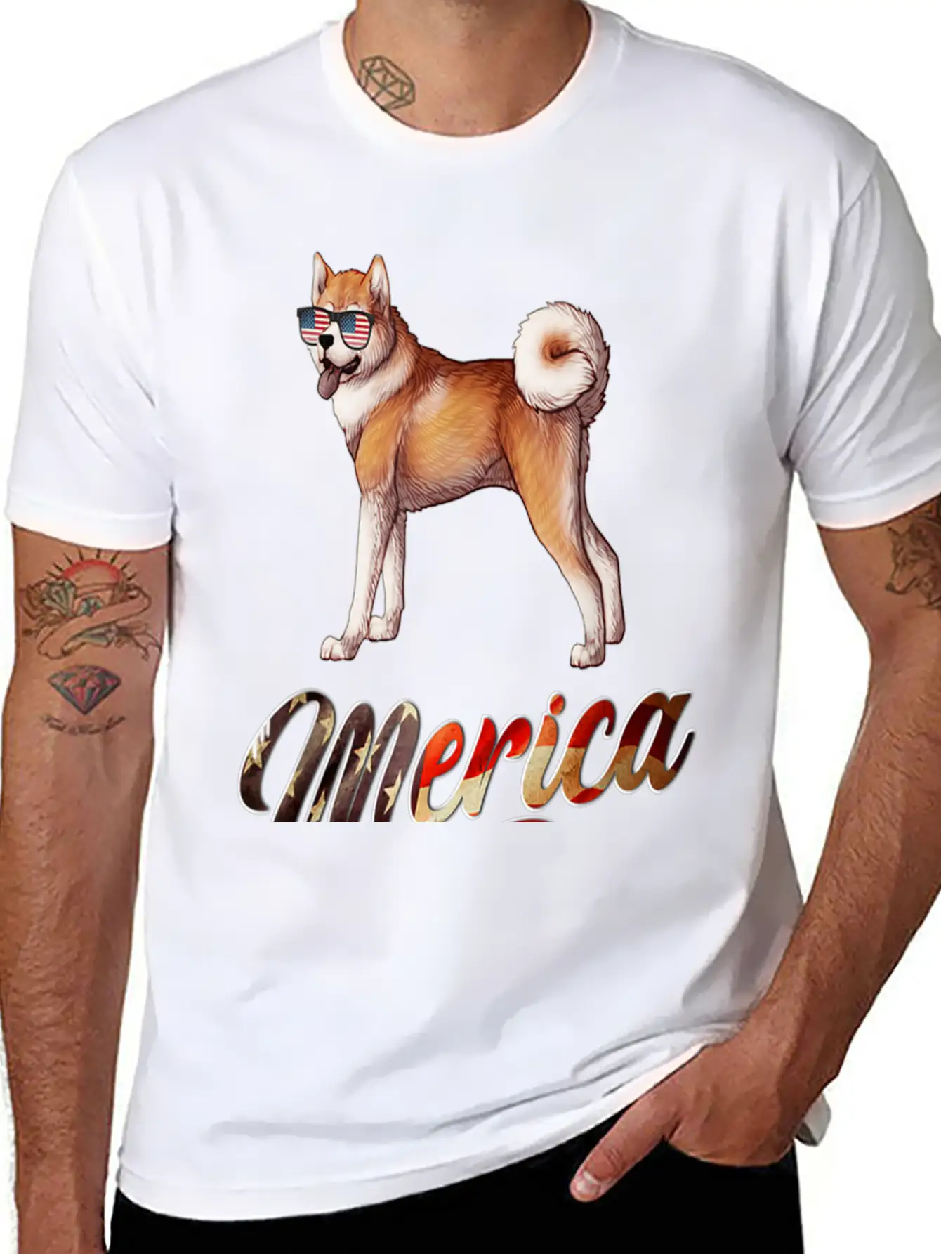 Akita Breed Dog America Flag Patriot T Shirt Lightweight Cotton T-Shirt – Daily Comfort Graphic Shirt