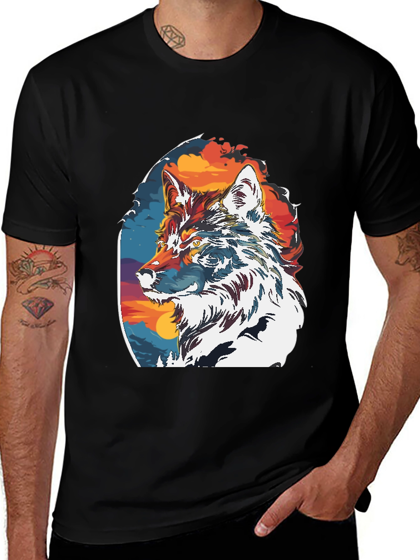 Wolf Graphic Print Crew Neck T-Shirt