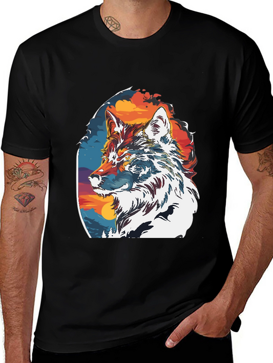 Wolf Graphic Print Crew Neck T-Shirt