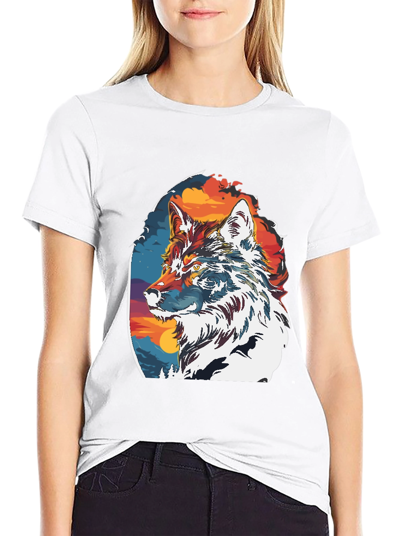 Wolf Graphic Print Crew Neck T-Shirt
