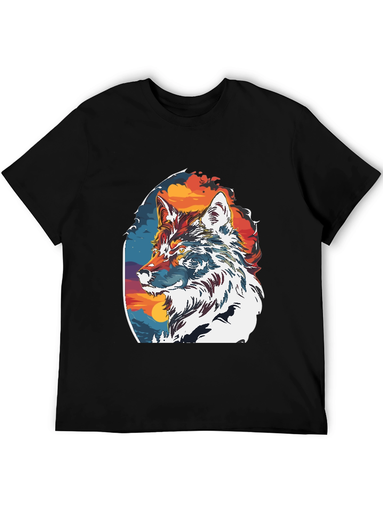 Wolf Graphic Print Crew Neck T-Shirt