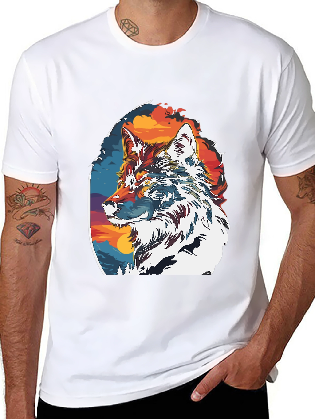 Wolf Graphic Print Crew Neck T-Shirt
