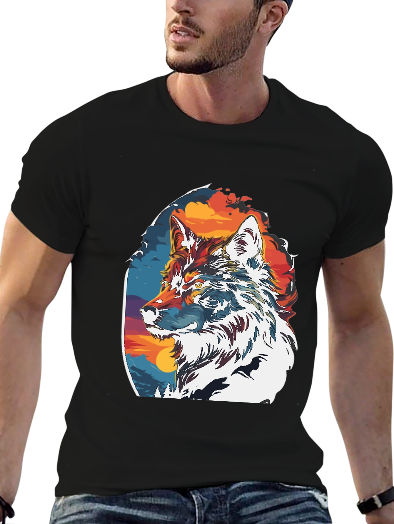 Wolf Graphic Print Crew Neck T-Shirt