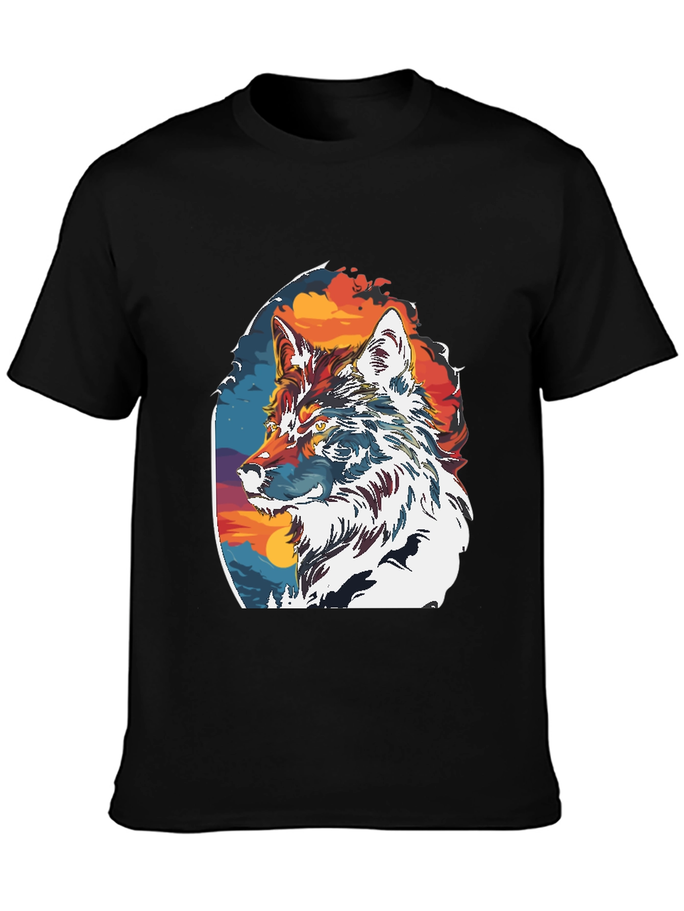 Wolf Graphic Print Crew Neck T-Shirt
