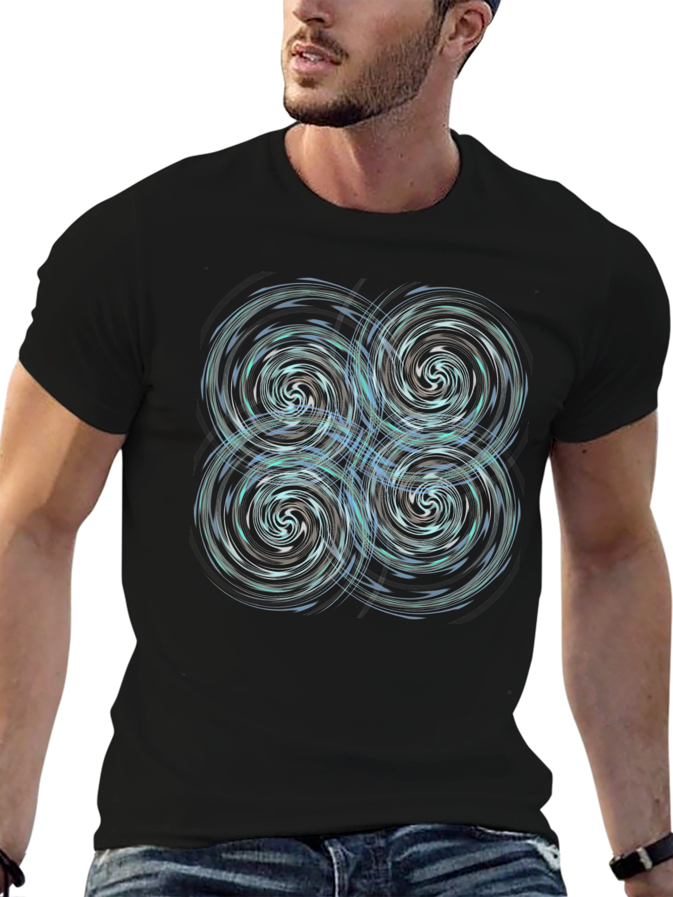 Whirlwind Vortex Graphic Tee - Black Cotton Blend