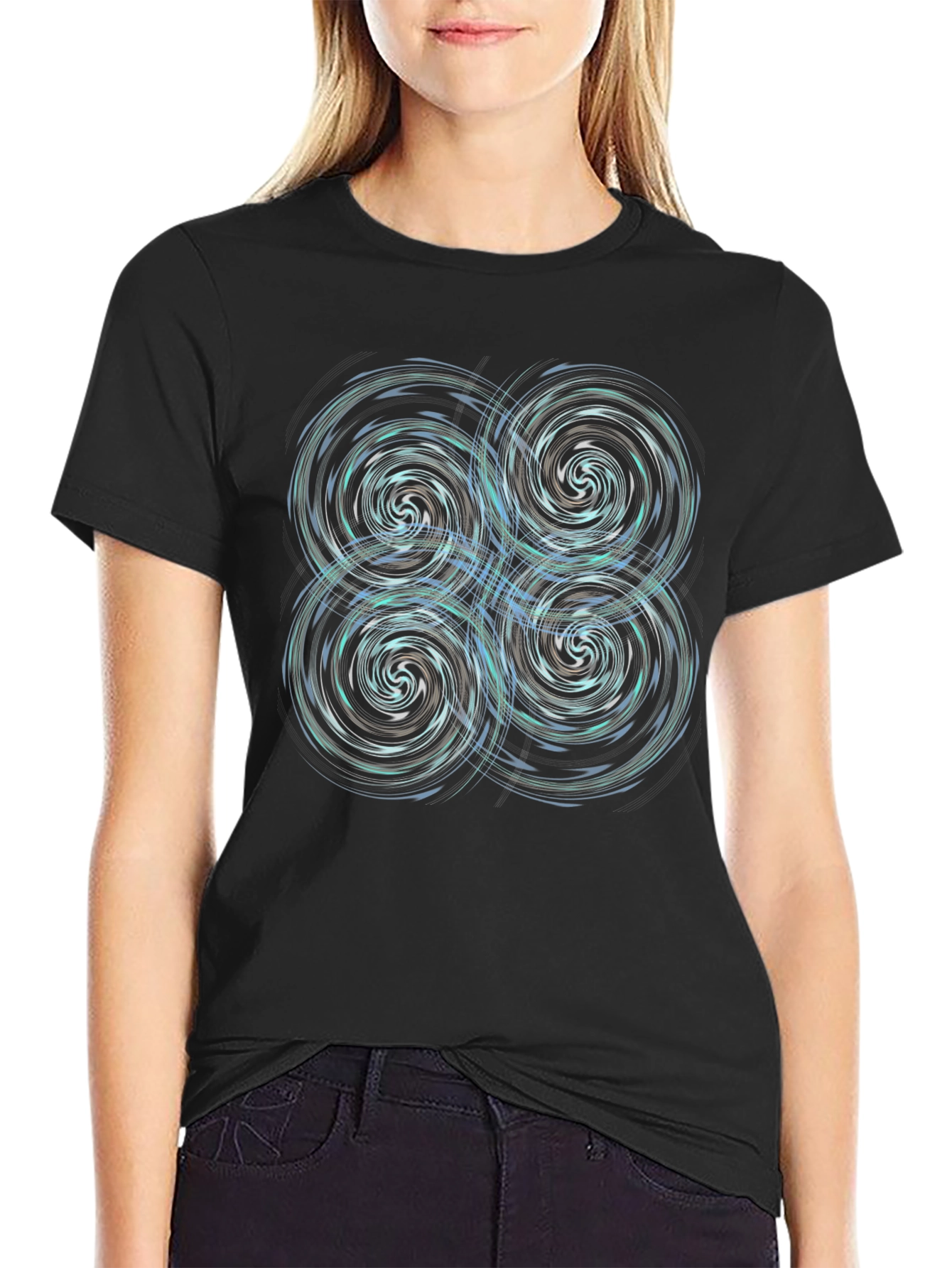 Whirlwind Vortex Graphic Tee - Black Cotton Blend