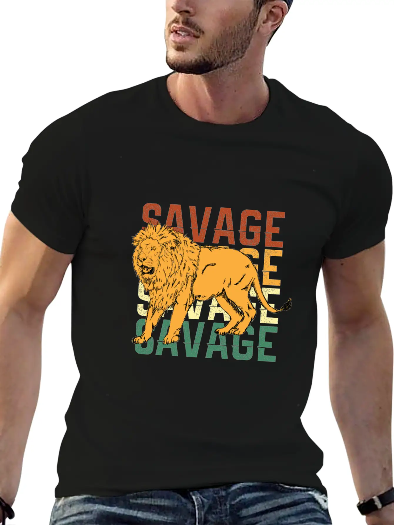 Animal Prints - Savage Lion Lightweight Cotton T-Shirt – Daily Comfort Graphic Shirt