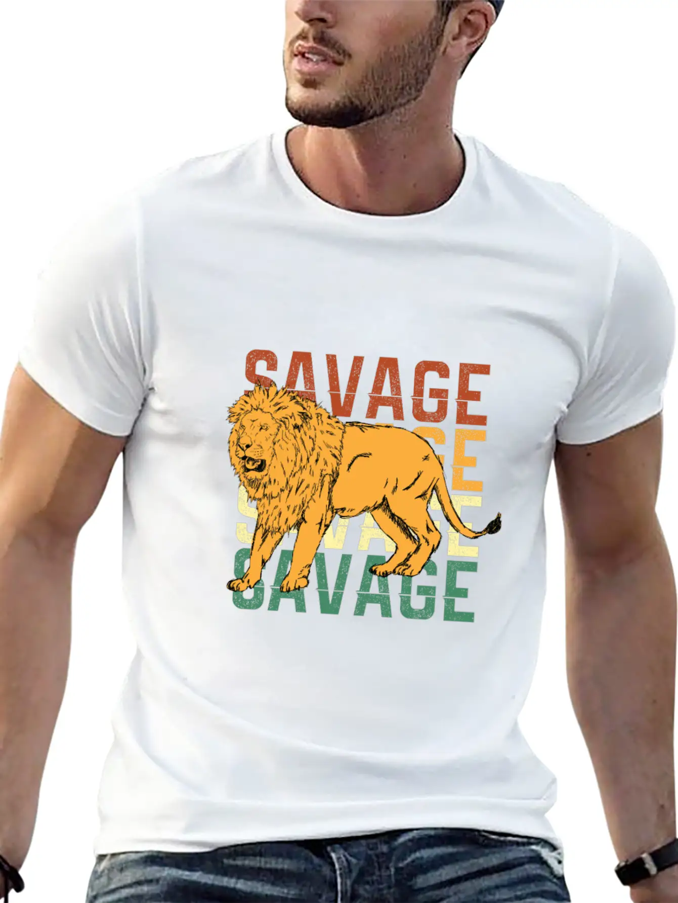 Animal Prints - Savage Lion Lightweight Cotton T-Shirt – Daily Comfort Graphic Shirt